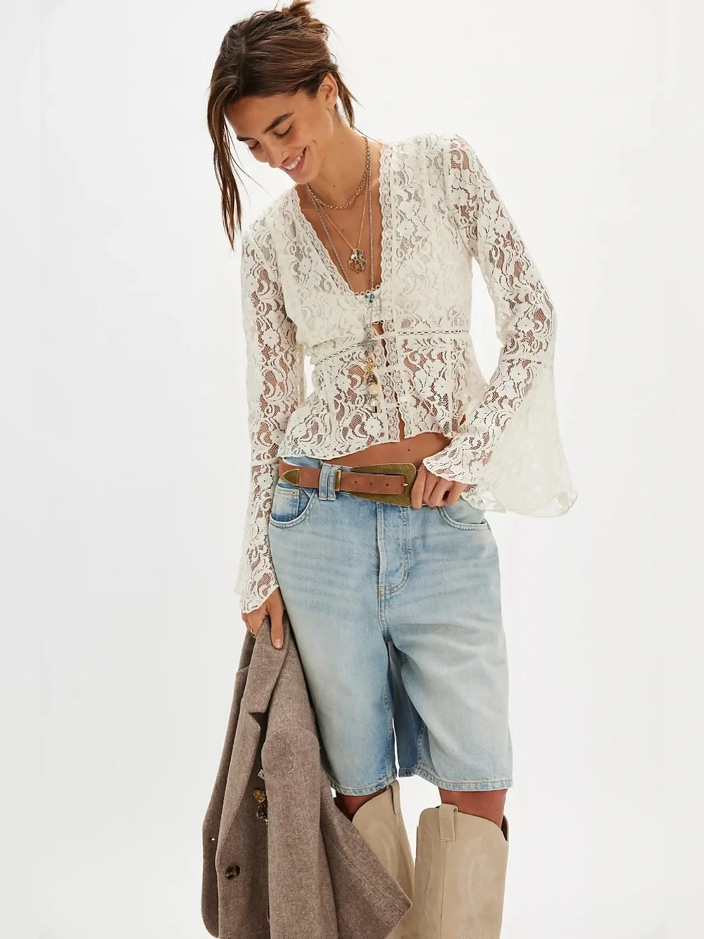 NWT! FP Free People Whispering Love Lace Top Sz Large
